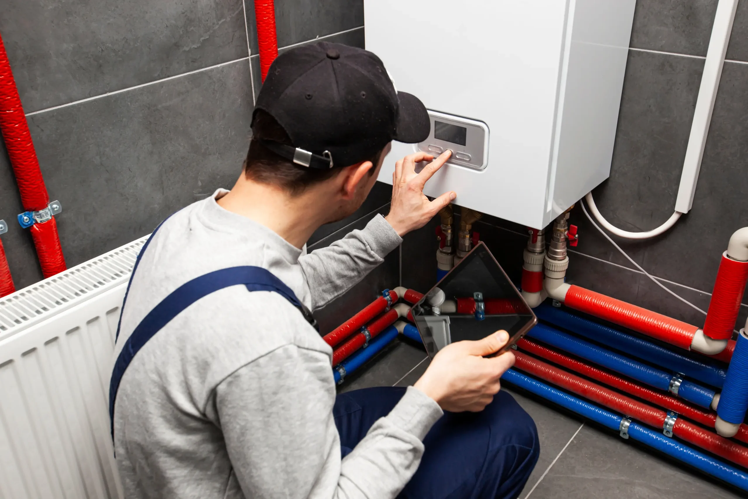 plumber balancing central heating system